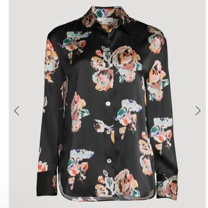 Vince Floral Ikat Satin 100% Silk Shirt